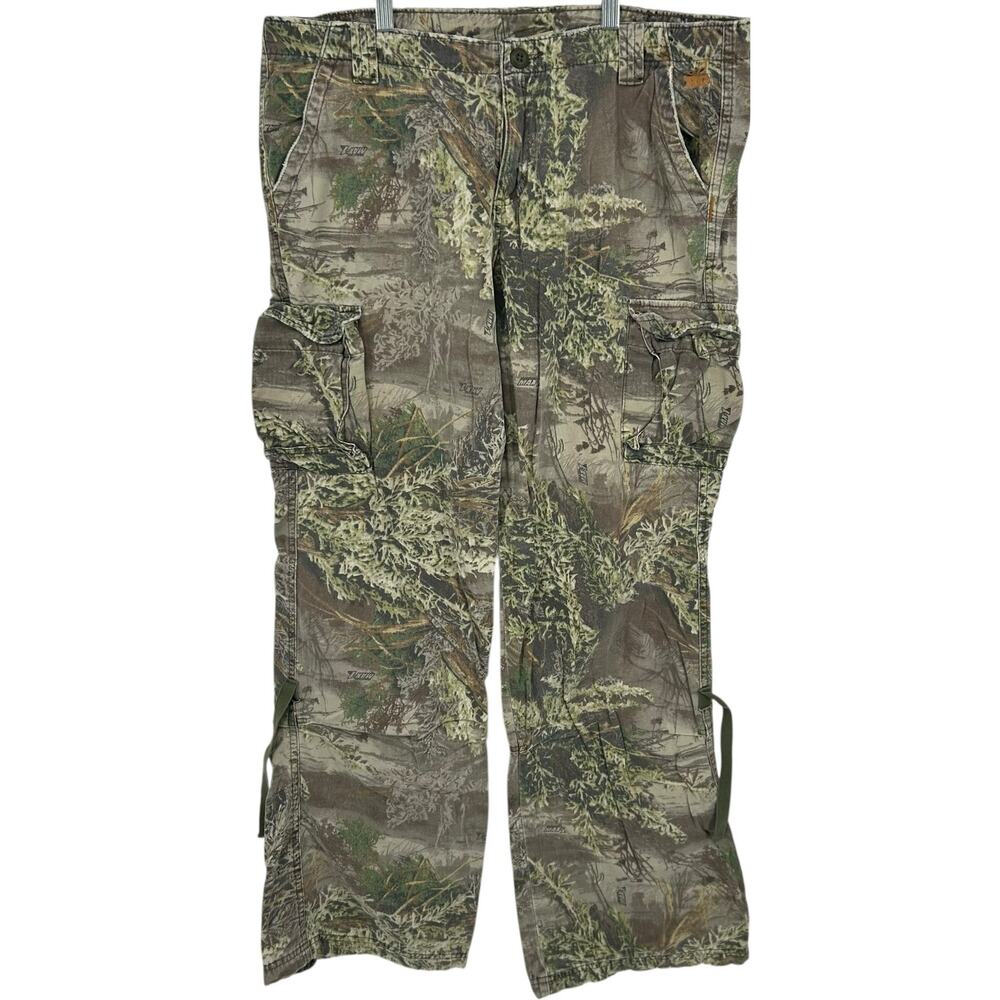 Vintage y2k Women's Green Camo Realtree Girl Baggy Wide Leg Cargo Pants Sz 34